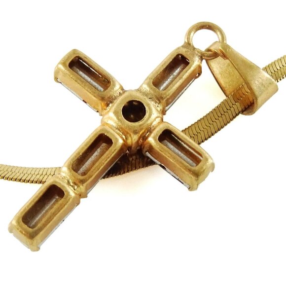 Red Rhinestone Cross Pendant on Flat Chain Necklace Religious Jewelry - Picture 4 of 4